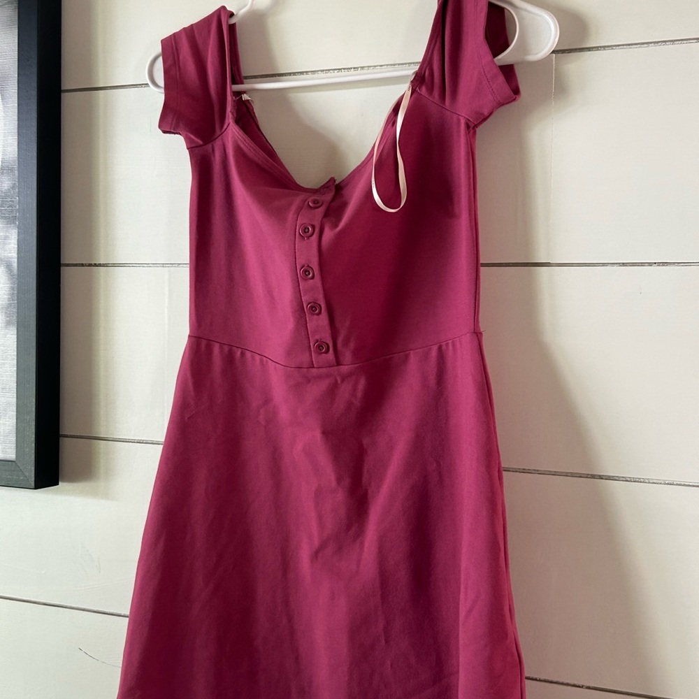 Elegant Burgundy Button-Front Dress